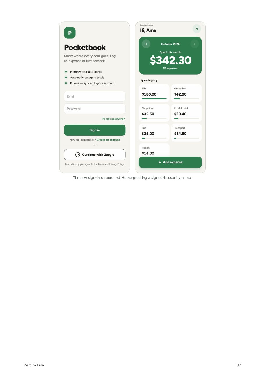 The finished Pocketbook app on a phone